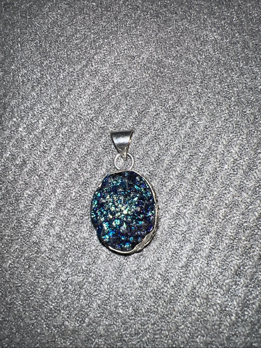 Silver Blue Druzy Pendant Necklace